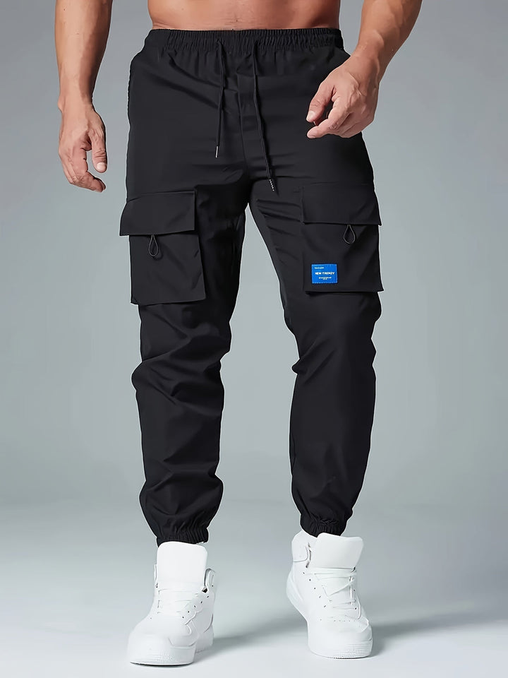 Men's Cargo Joggers - Breathable Loose Fit with Multiple Pockets - Black