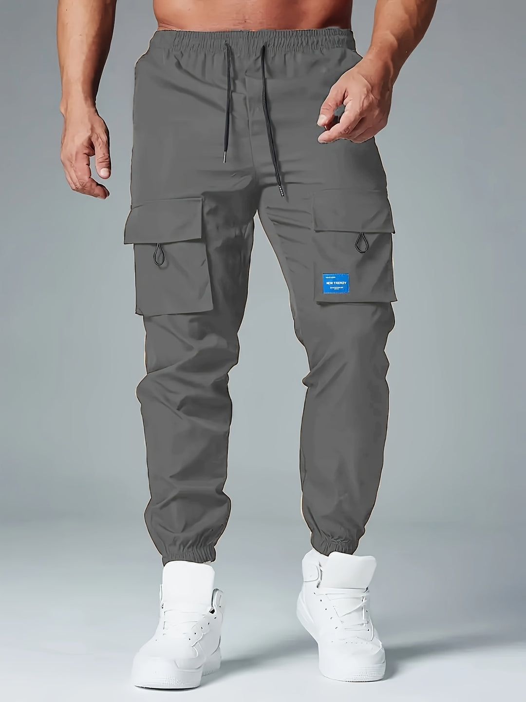 Men's Cargo Joggers - Breathable Loose Fit with Multiple Pockets - Grey