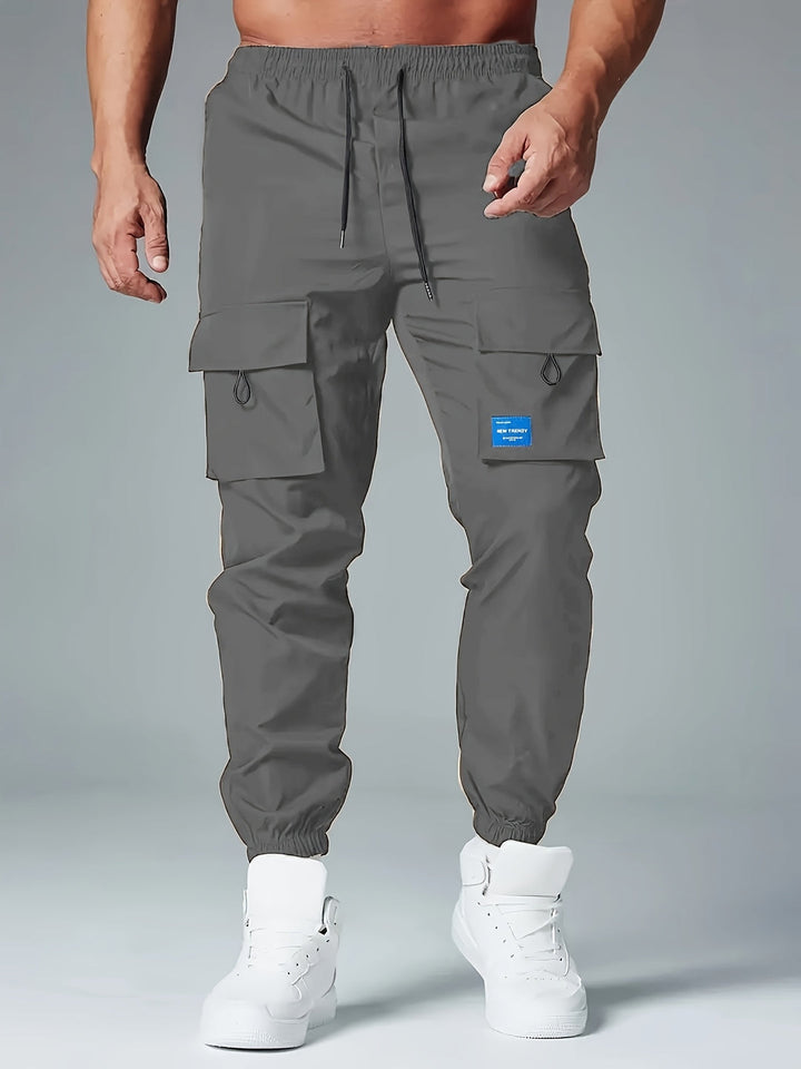Men's Cargo Joggers - Breathable Loose Fit with Multiple Pockets - Grey