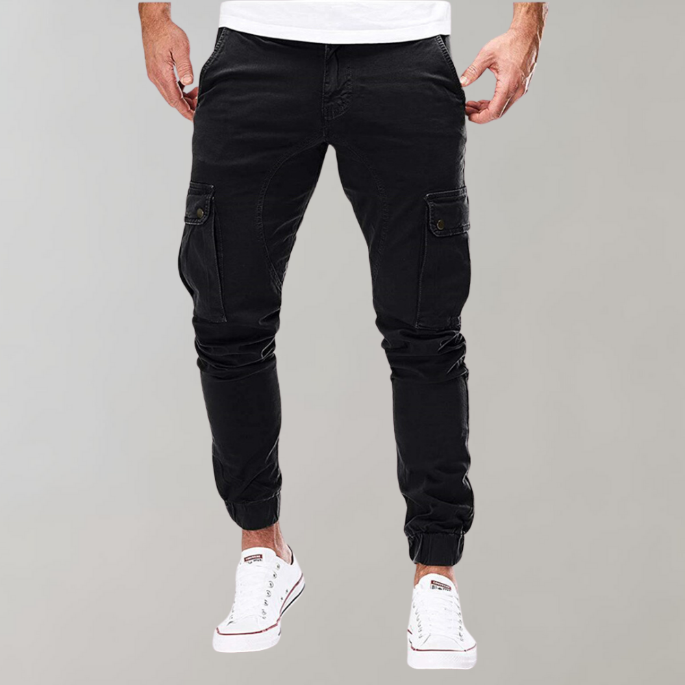 Men's Cargo Pants - Elastic Waist Comfort Work Trousers - Black