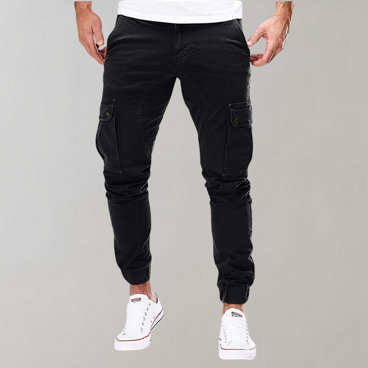 Men's Cargo Pants - Elastic Waist Comfort Work Trousers - Black