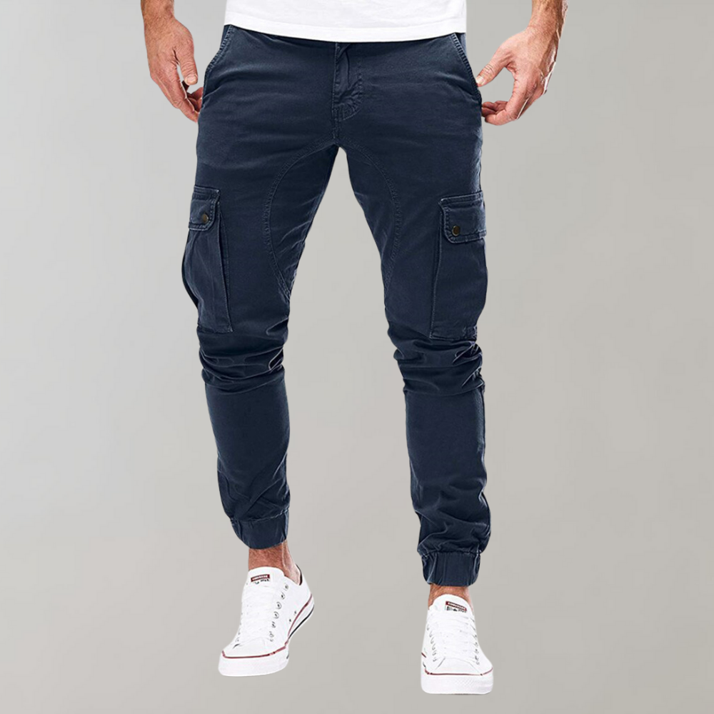 Men's Cargo Pants - Elastic Waist Comfort Work Trousers - Blue