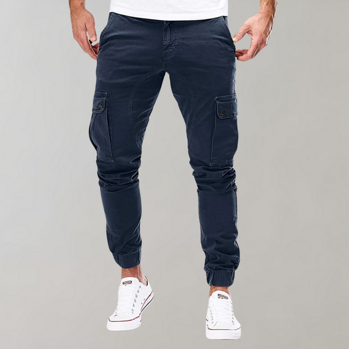 Men's Cargo Pants - Elastic Waist Comfort Work Trousers - Blue