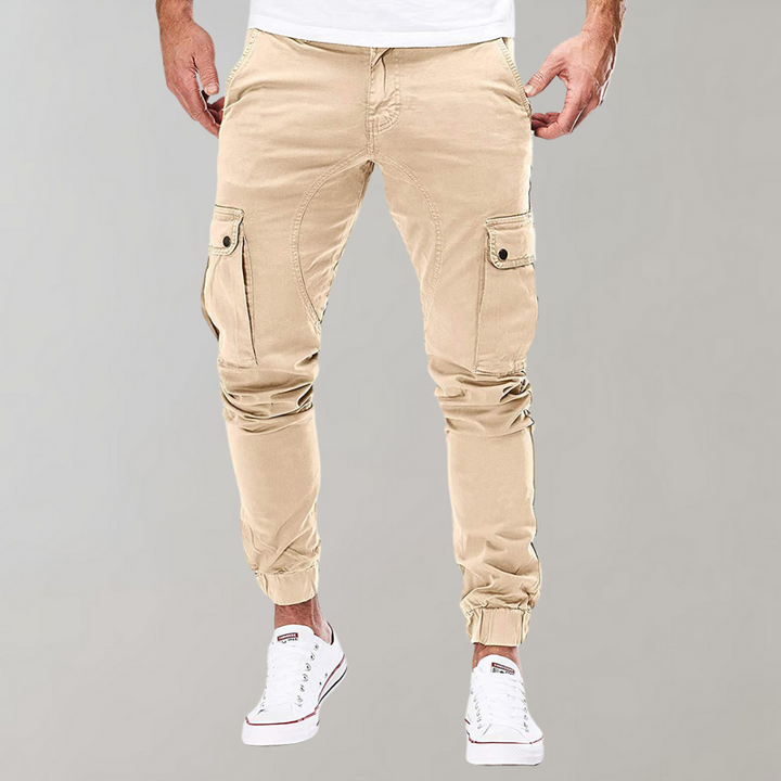 Men's Cargo Pants - Elastic Waist Comfort Work Trousers - Cream