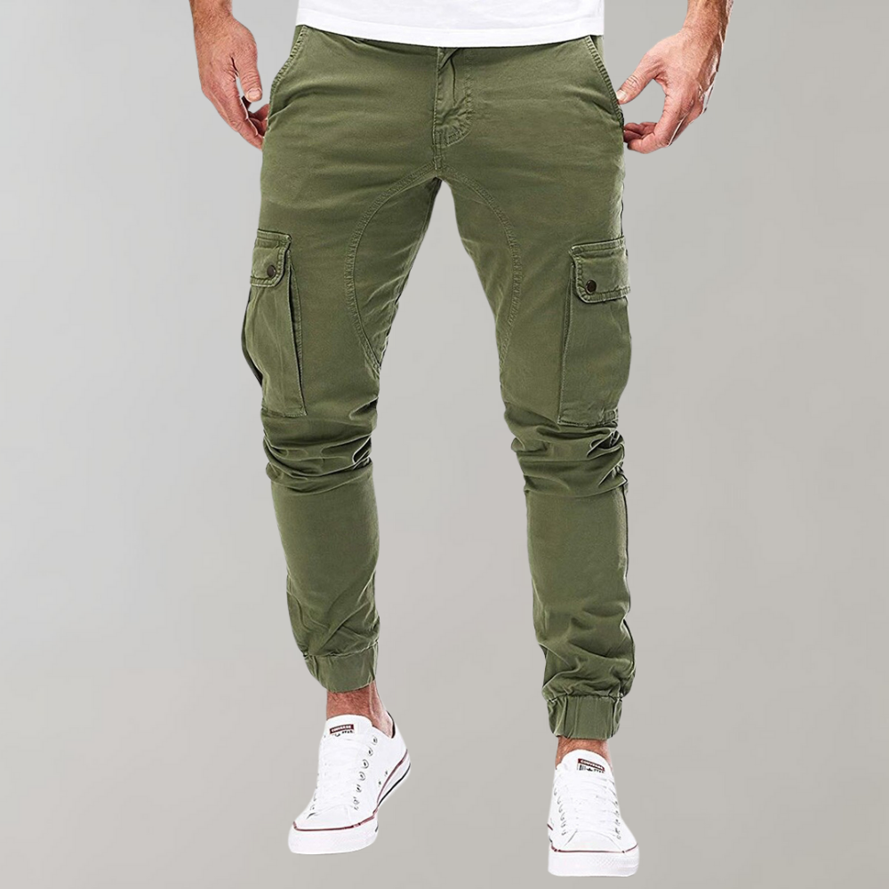 Men's Cargo Pants - Elastic Waist Comfort Work Trousers - Green