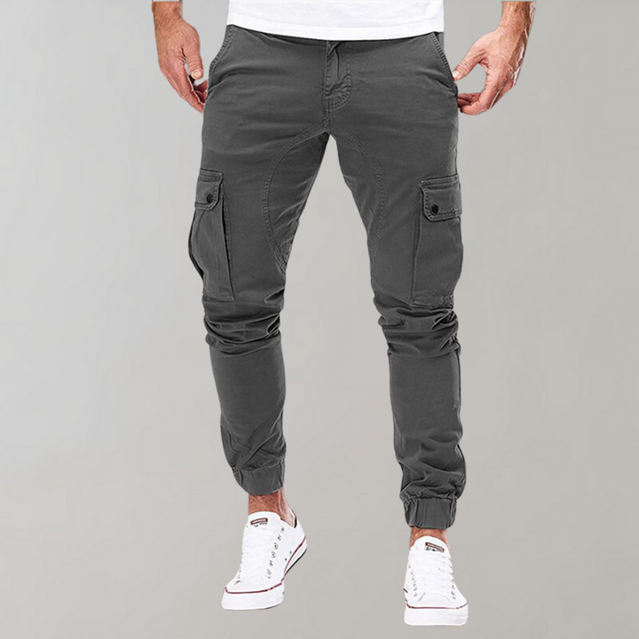 Men's Cargo Pants - Elastic Waist Comfort Work Trousers - Grey