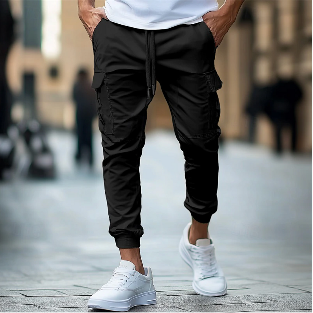 Men's Cargo Pants - Regular Fit Casual Work Trousers - Black