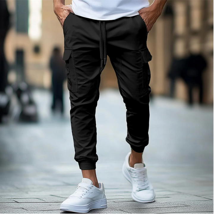 Men's Cargo Pants - Regular Fit Casual Work Trousers - Black