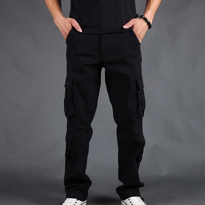 Men's Cargo Pants - Straight Fit Utility Work Trousers - Black