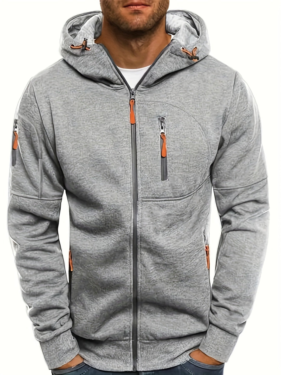 Men's Casual Hoodie with Warmth and Versatile Style - Grey
