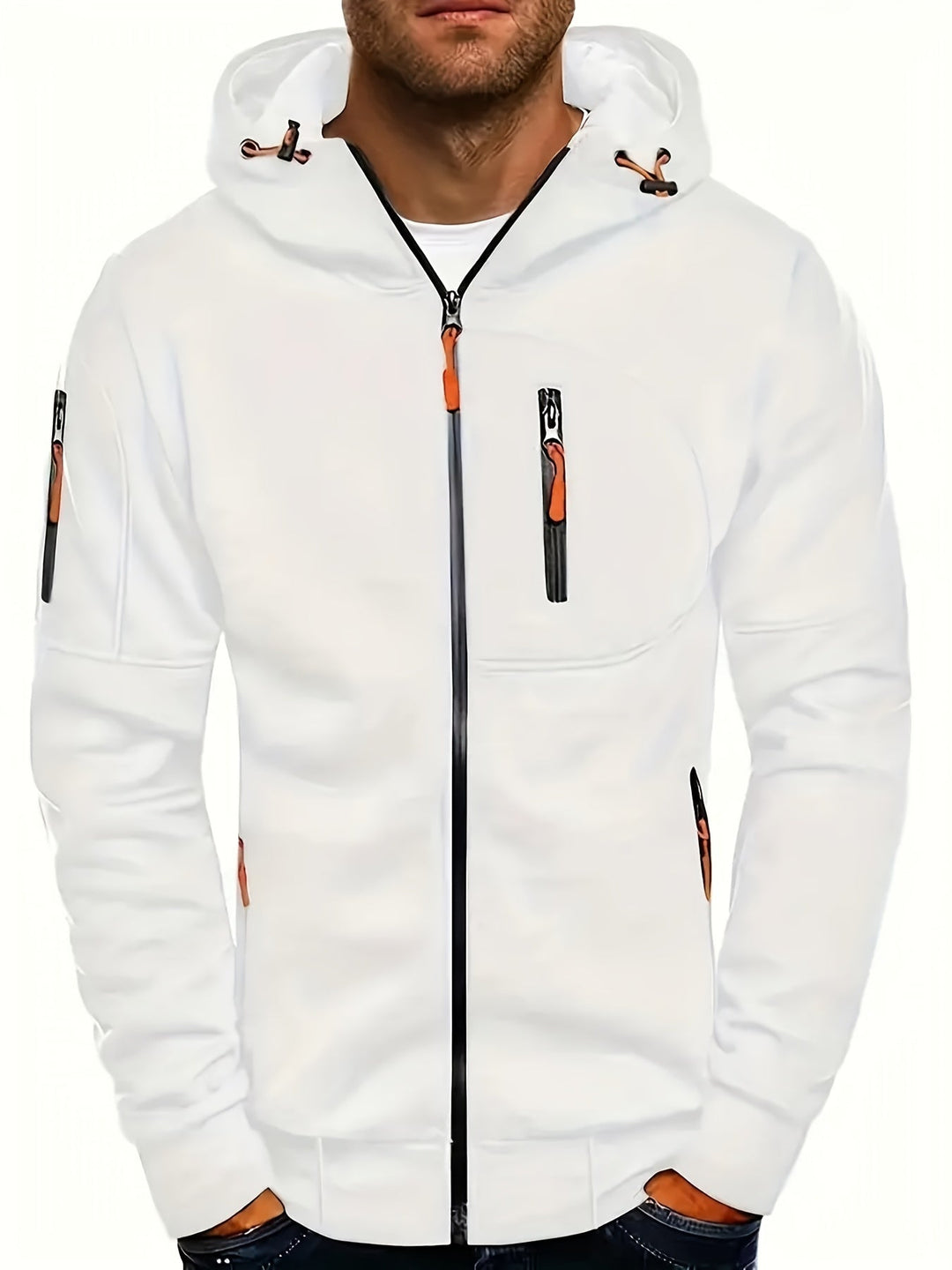 Men's Casual Hoodie with Warmth and Versatile Style - White