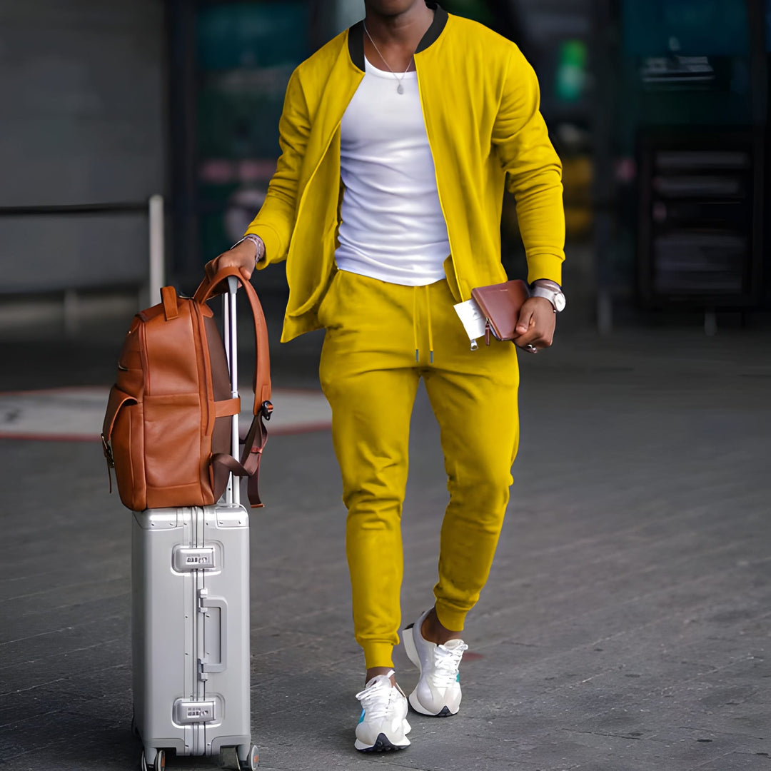 Men's Casual Two-Piece Travel Set - Versatile Jacket & Trousers - Yellow