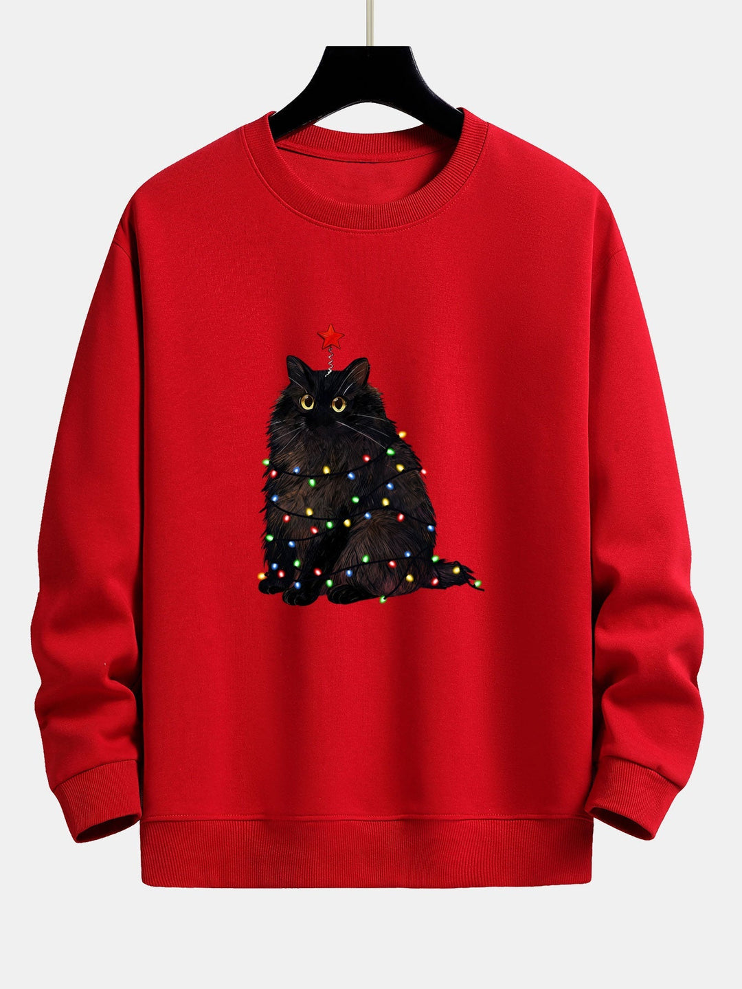 Men's Christmas Cat Sweatshirt – Relaxed Fit Festive Pullover - Red