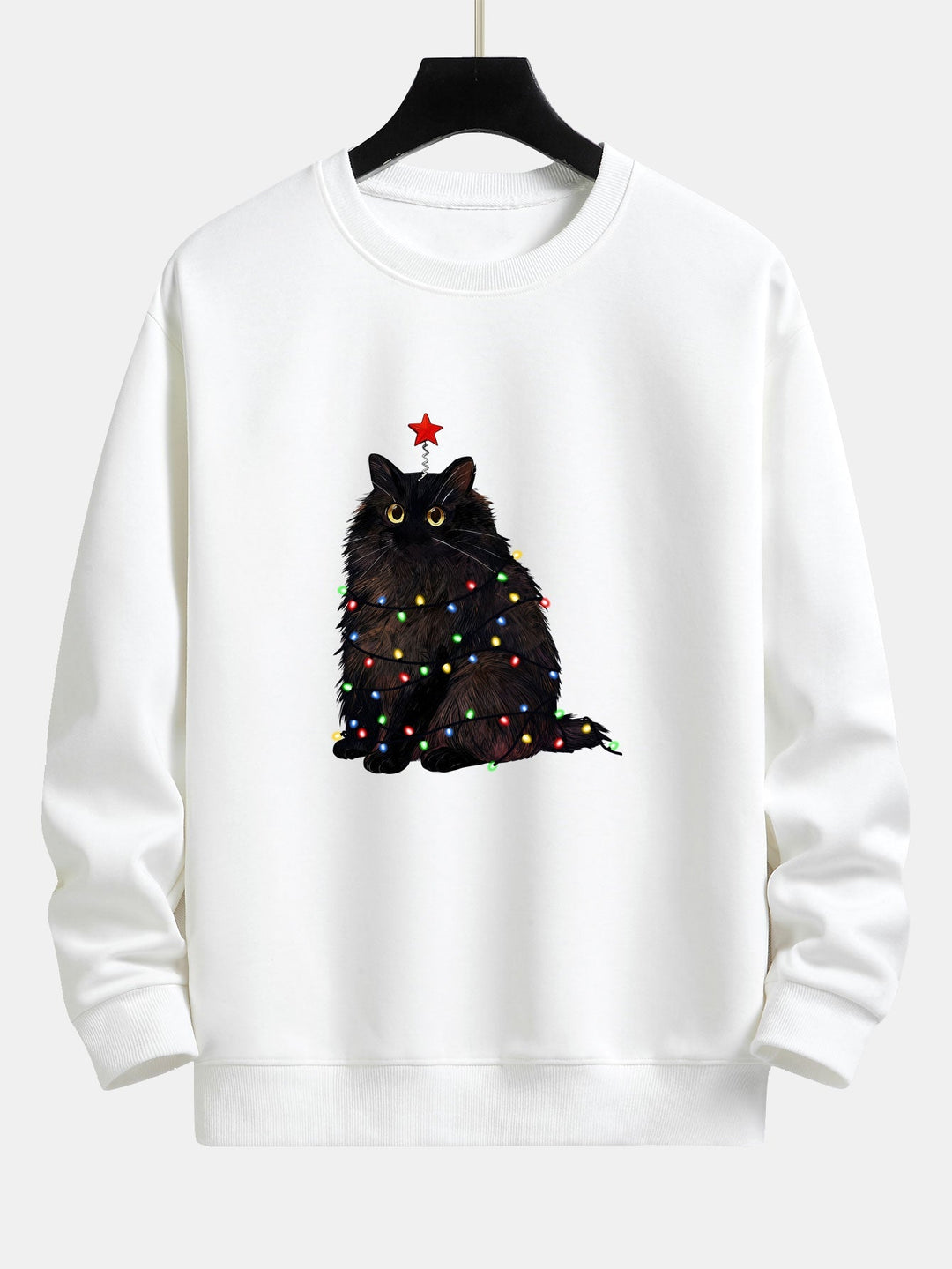 Men's Christmas Cat Sweatshirt – Relaxed Fit Festive Pullover - White