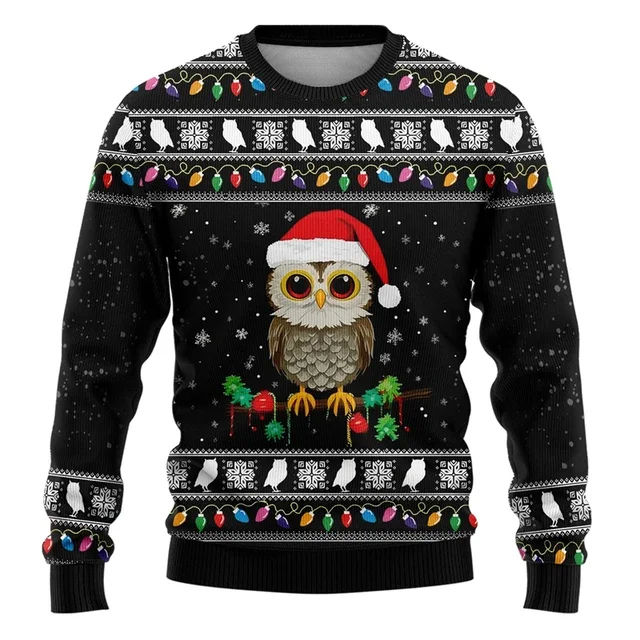 Men's Christmas Sweater with Reindeer and Festive Lights Design - Black-Brown