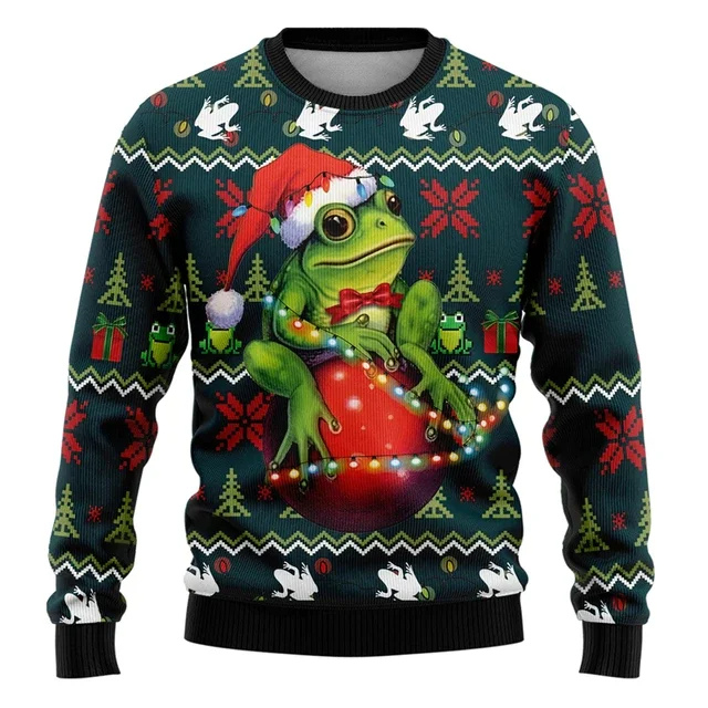 Men's Christmas Sweater with Reindeer and Festive Lights Design - Green