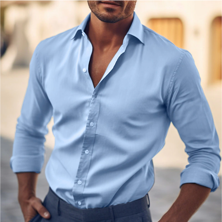 Men's Classic Button-Up Shirt - Versatile Everyday Style - Blue