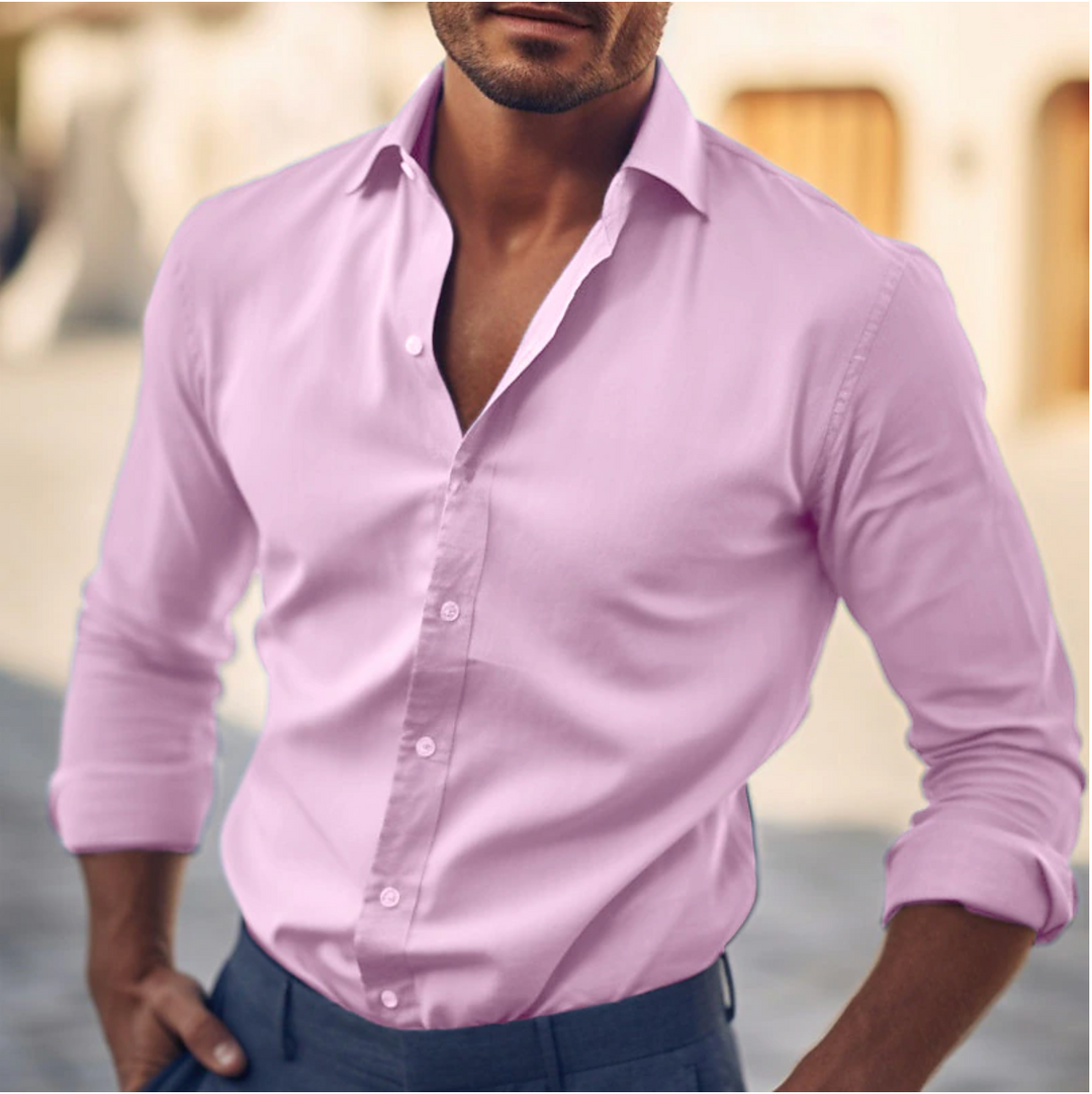 Men's Classic Button-Up Shirt - Versatile Everyday Style - Pink