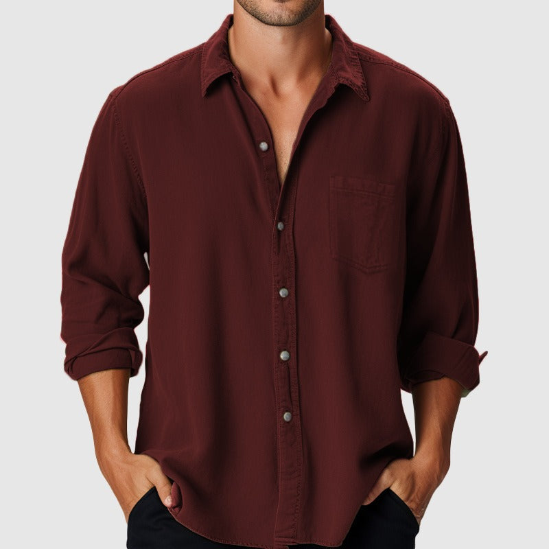 Men's Classic Button-Up Shirt - Versatile Everyday Style - Red