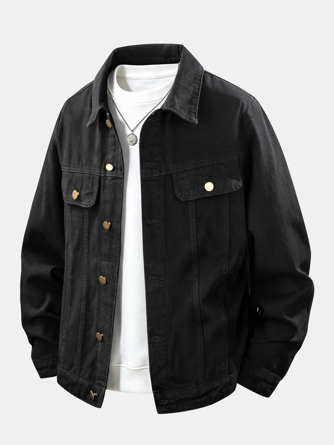 Men's Classic Cotton Denim Jacket – Regular Fit Button Front - Black