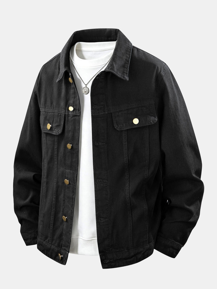 Men's Classic Cotton Denim Jacket – Regular Fit Button Front - Black
