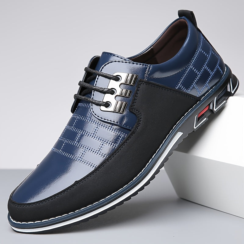 Men's Classic PU Leather Lace-Up Shoes - Versatile Comfort - Blue