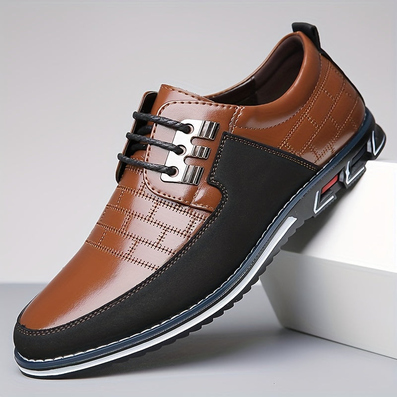Men's Classic PU Leather Lace-Up Shoes - Versatile Comfort - Dark Brown