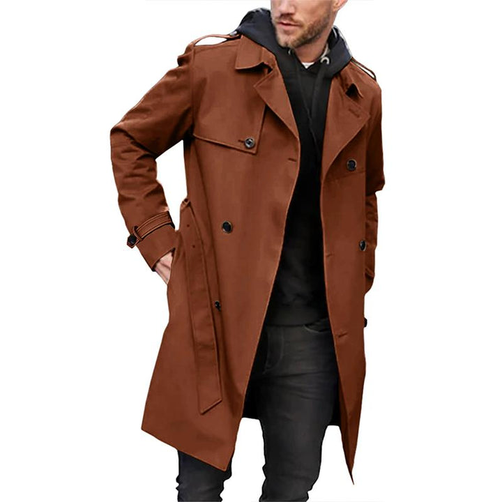 Men's Classic Trench Coat with Notch Collar - Timeless Style - Brown