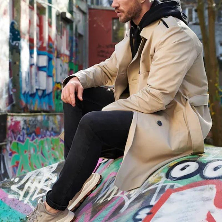 Men's Classic Trench Coat with Notch Collar - Timeless Style