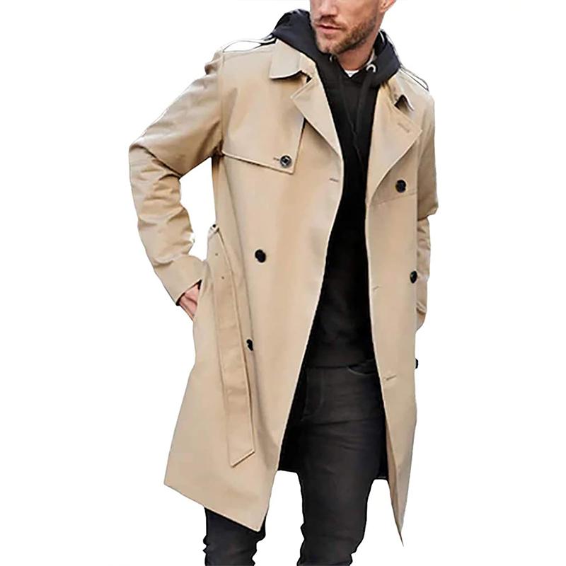 Men's Classic Trench Coat with Notch Collar - Timeless Style - Khaki