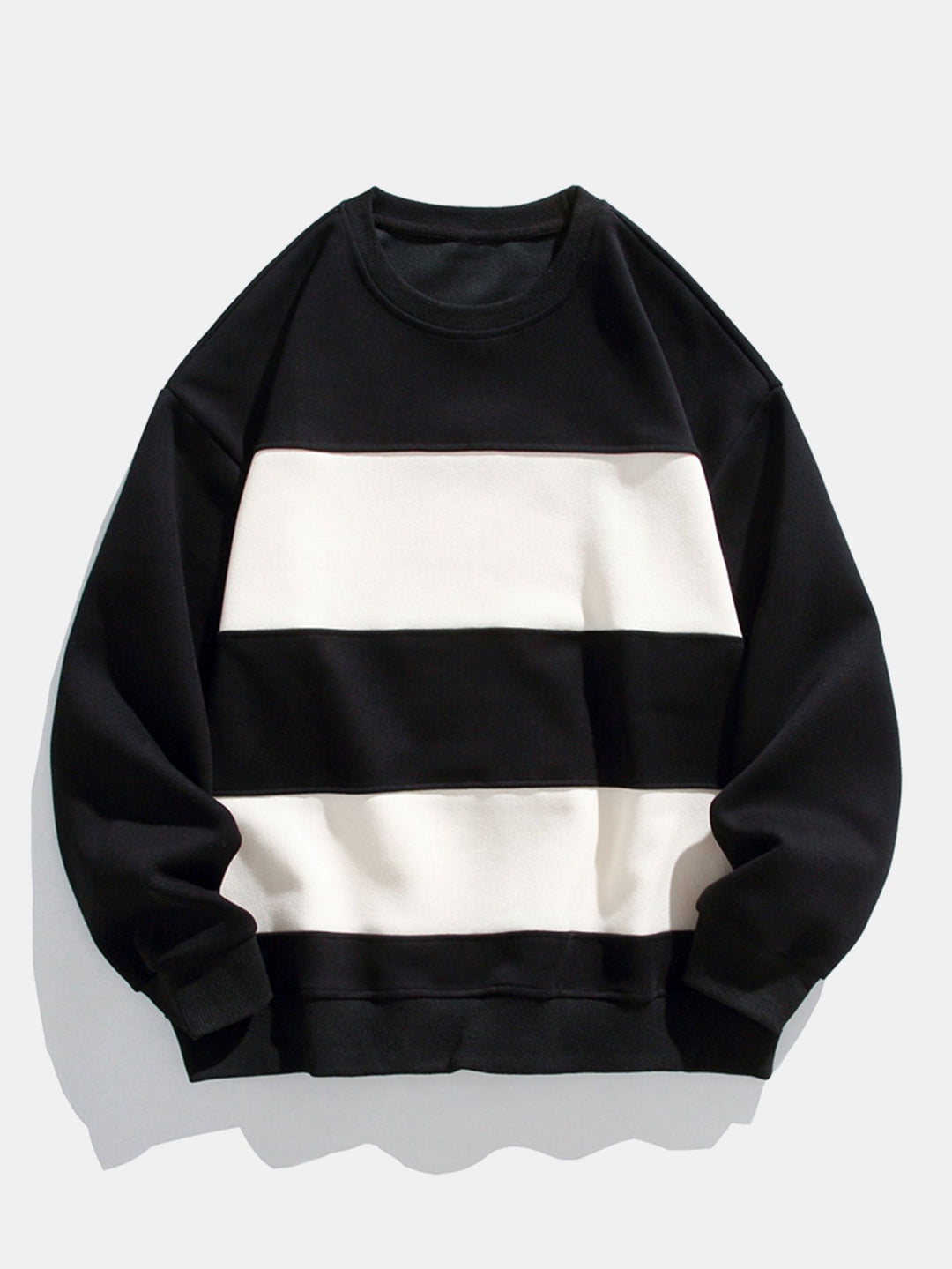 Men's Color Block Crew Neck Sweatshirt – Relaxed Fit Pullover - Black