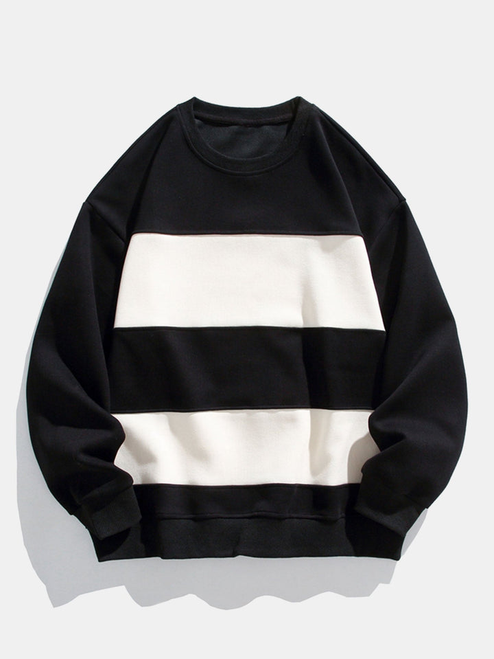 Men's Color Block Crew Neck Sweatshirt – Relaxed Fit Pullover - Black