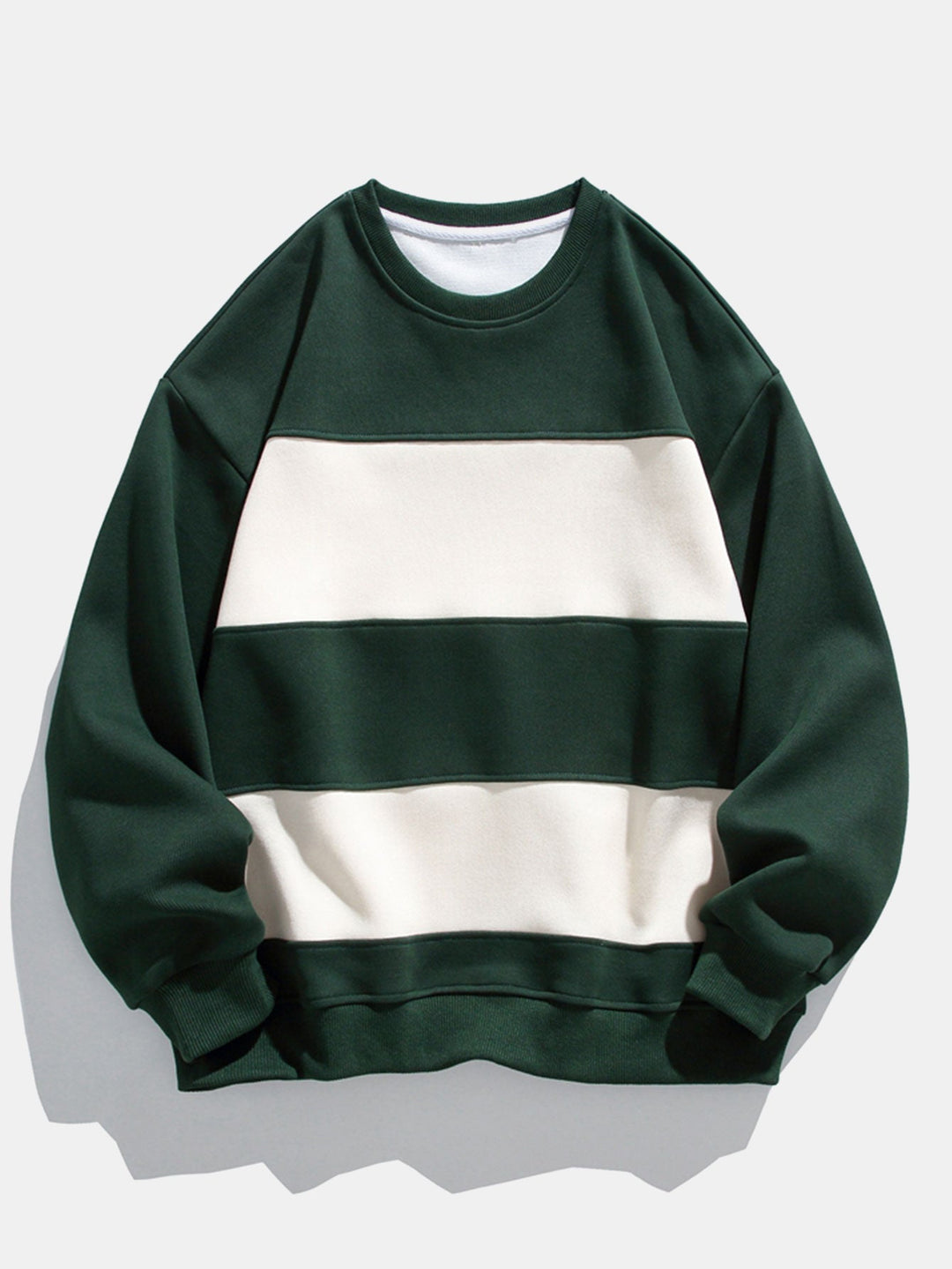 Men's Color Block Crew Neck Sweatshirt – Relaxed Fit Pullover - Dark Green