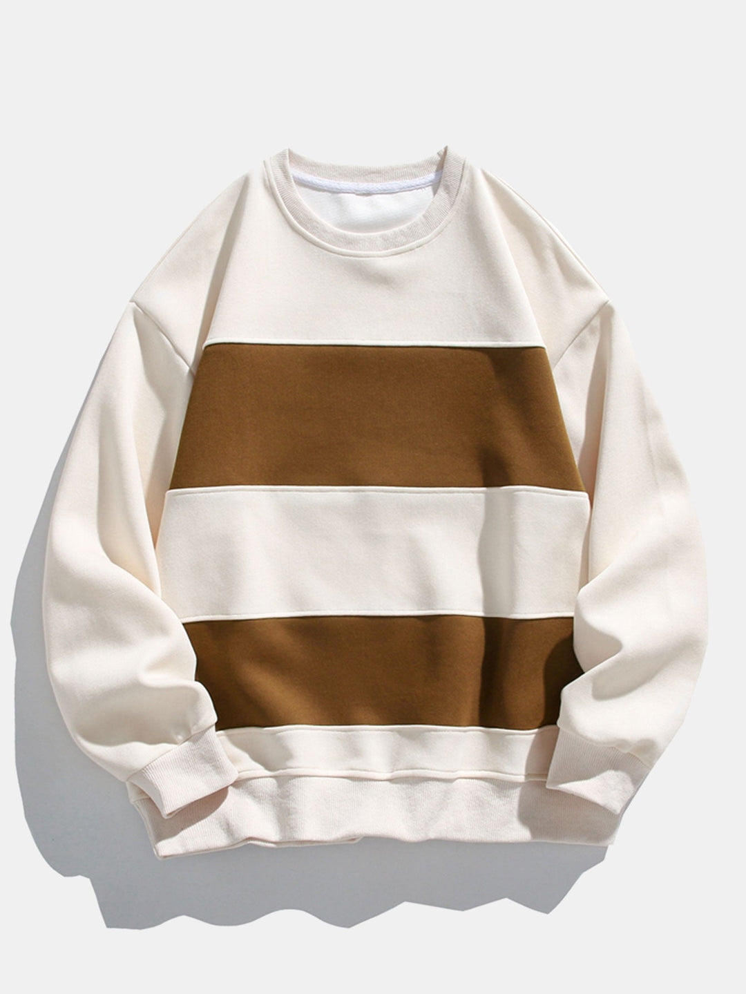 Men's Color Block Crew Neck Sweatshirt – Relaxed Fit Pullover - Off White