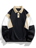 Men's Color Block Polo Sweatshirt – Relaxed Fit Long Sleeve