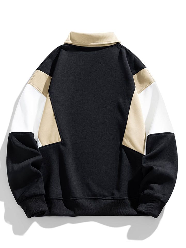 Men's Color Block Polo Sweatshirt – Relaxed Fit Long Sleeve