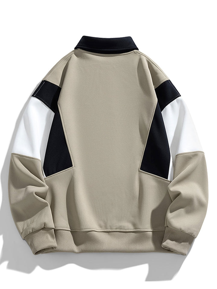 Men's Color Block Polo Sweatshirt – Relaxed Fit Long Sleeve