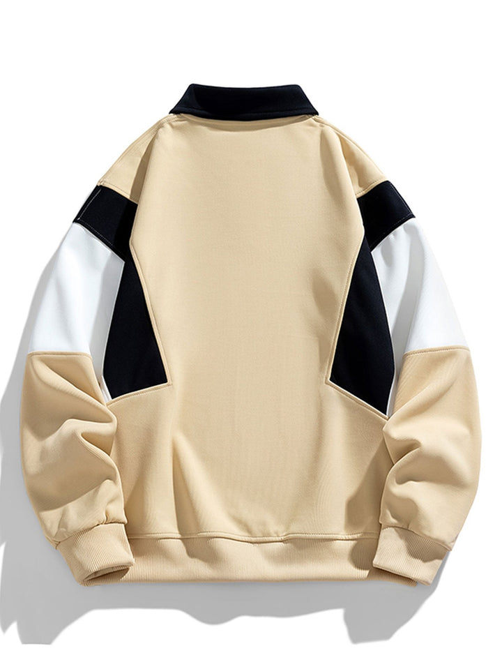 Men's Color Block Polo Sweatshirt – Relaxed Fit Long Sleeve