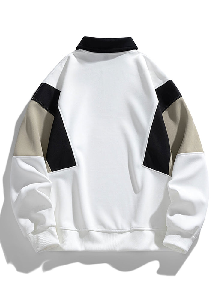 Men's Color Block Polo Sweatshirt – Relaxed Fit Long Sleeve