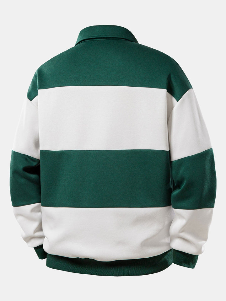 Men's Color Block Polo Sweatshirt – Relaxed Fit Striped Pullover
