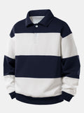 Men's Color Block Polo Sweatshirt – Relaxed Fit Striped Pullover
