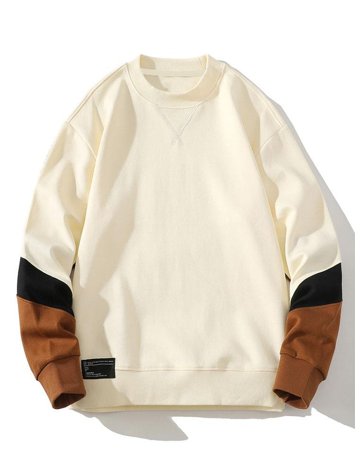 Men's Colorblock Crew Neck Sweatshirt – Relaxed Fit Casual Pullover - Beige