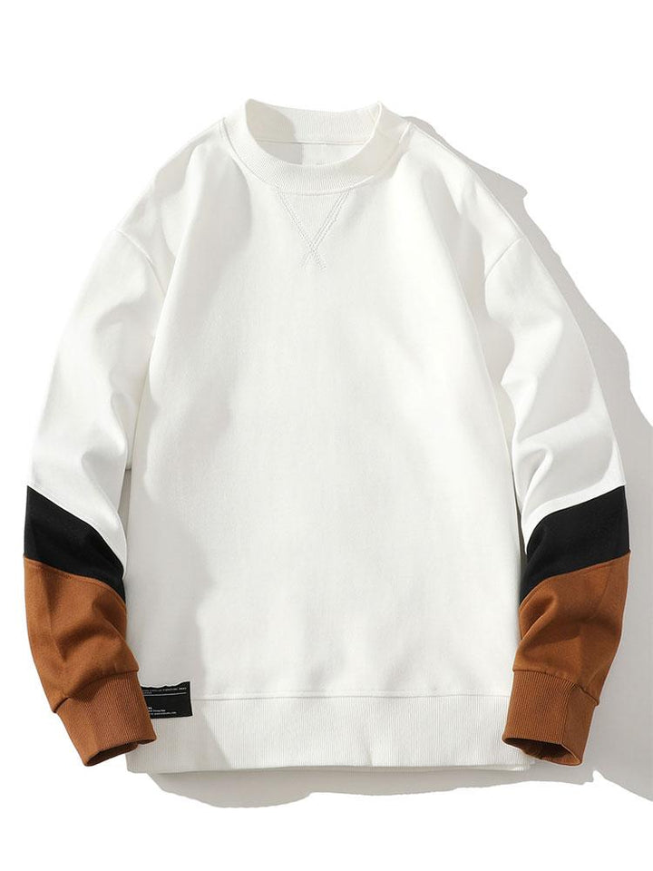 Men's Colorblock Crew Neck Sweatshirt – Relaxed Fit Casual Pullover - White
