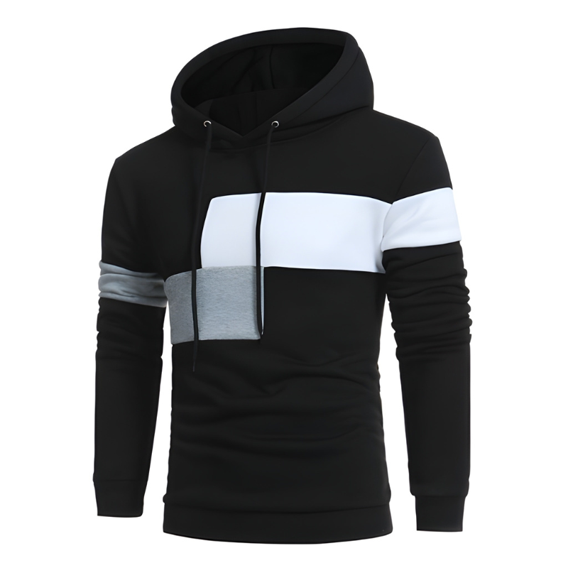 Men's Colorblock Hoodie Sweater - Warm Casual Streetwear - Black