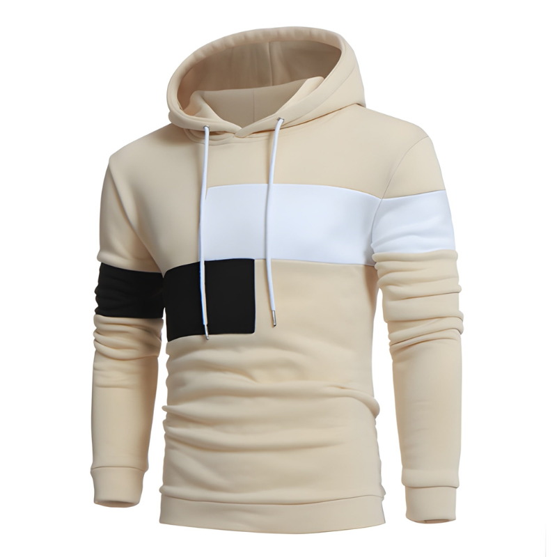 Men's Colorblock Hoodie Sweater - Warm Casual Streetwear - Khaki