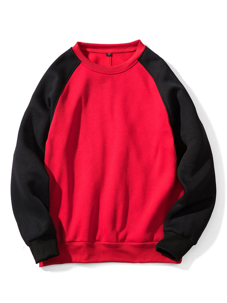 Men's Colorblock Raglan Sweatshirt – Relaxed Fit Crew Neck - Black/Red