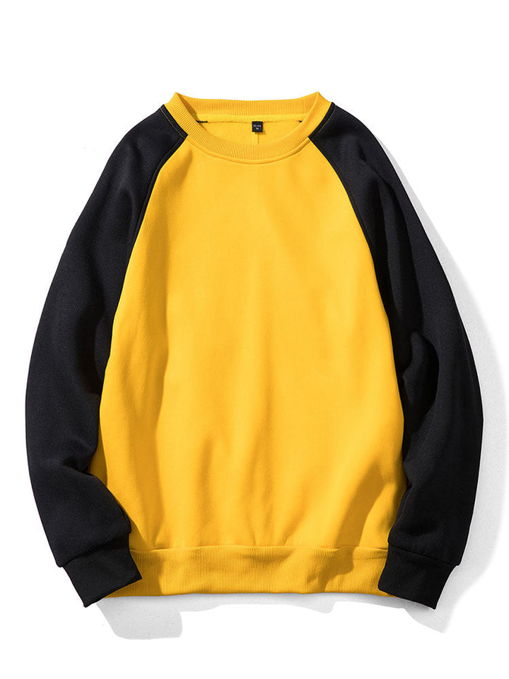 Men's Colorblock Raglan Sweatshirt – Relaxed Fit Crew Neck - Black/Yellow