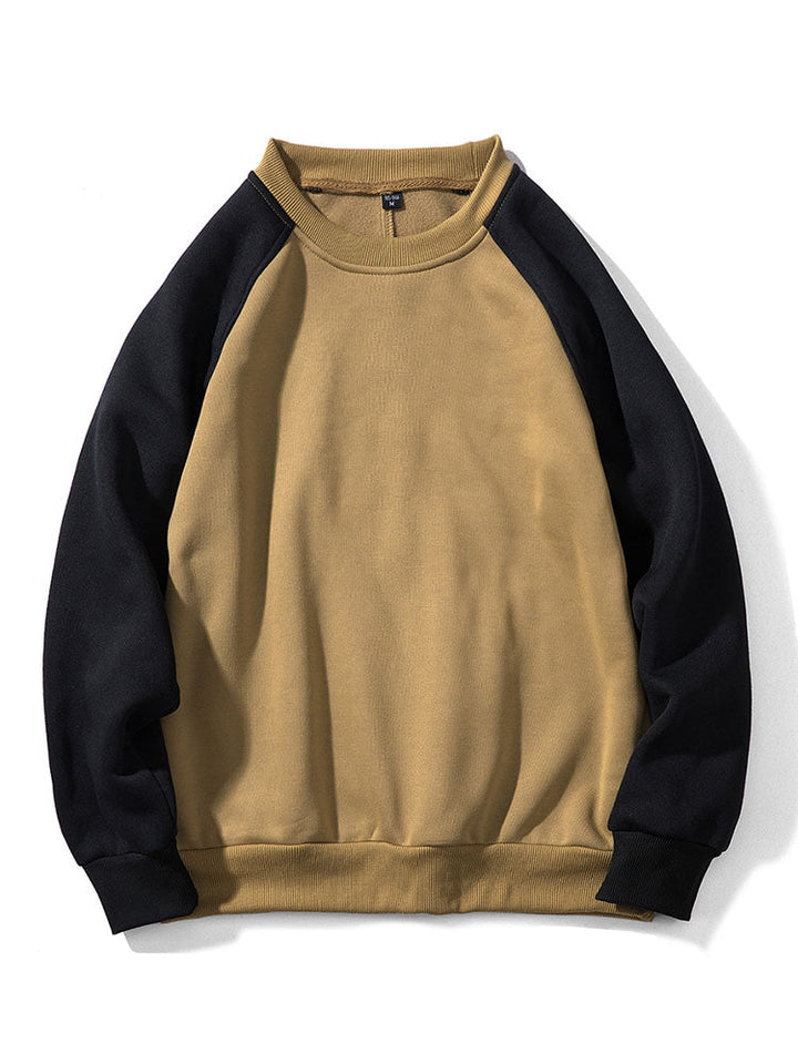 Men's Colorblock Raglan Sweatshirt – Relaxed Fit Crew Neck - Khaki