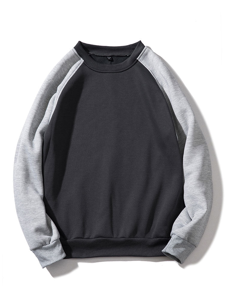 Men's Colorblock Raglan Sweatshirt – Relaxed Fit Crew Neck - Light Grey/Black