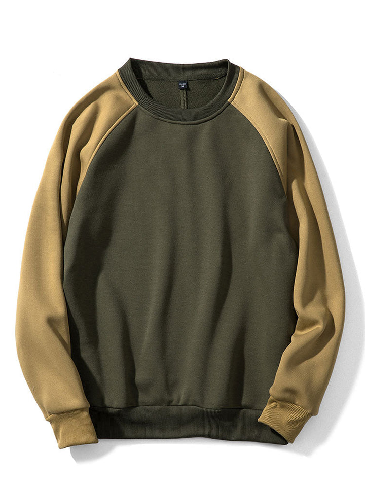 Men's Colorblock Raglan Sweatshirt – Relaxed Fit Crew Neck - Olive Green